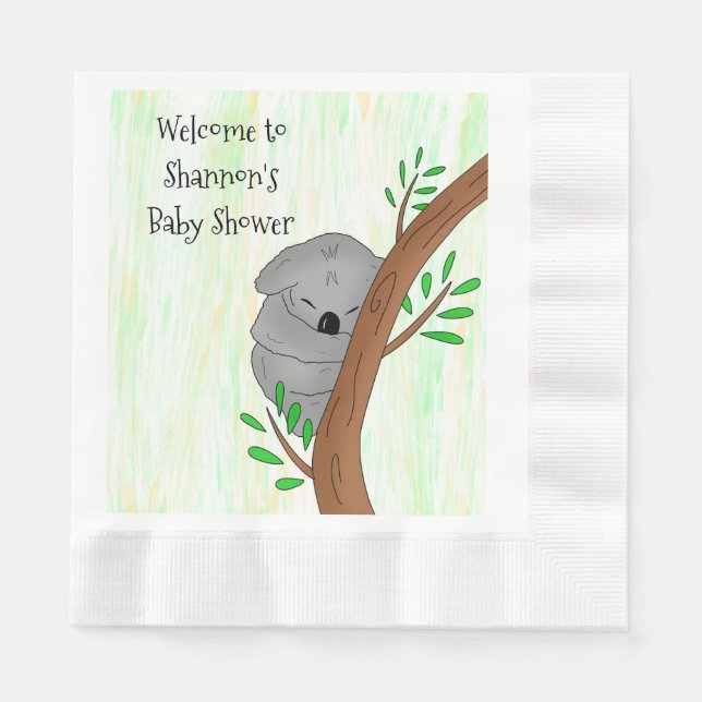 Personalisierte Sleepy Koala Bear Themed Baby Dusc Serviette (Vorderseite)