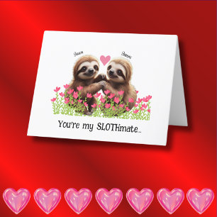 Personalisierte Sloth Valentine Rosa Slothmatte Feiertagskarte