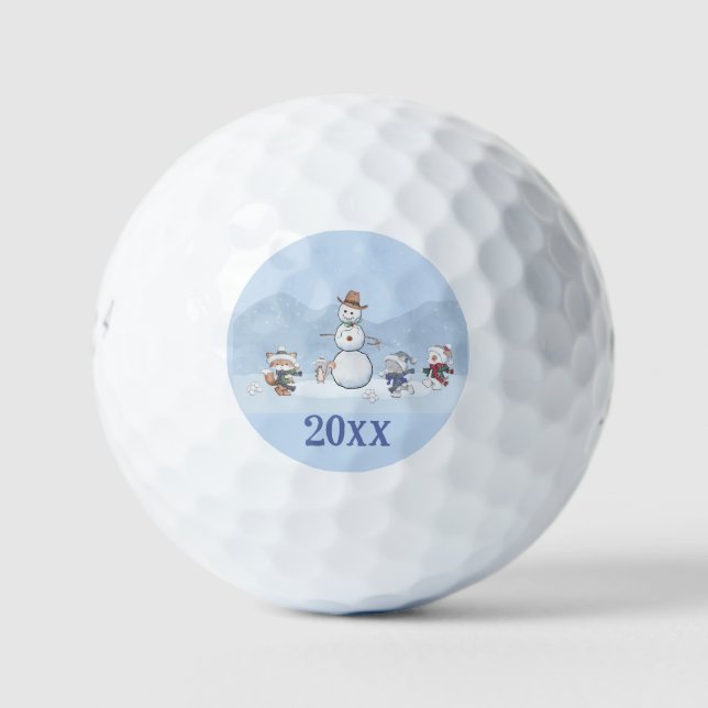 Personalisierte Snowball-Kämpfe Custom Snowman Ani Golfball (Vorderseite)