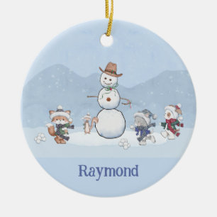 Personalisierte Snowball-Kämpfe Custom Snowman Ani Keramik Ornament