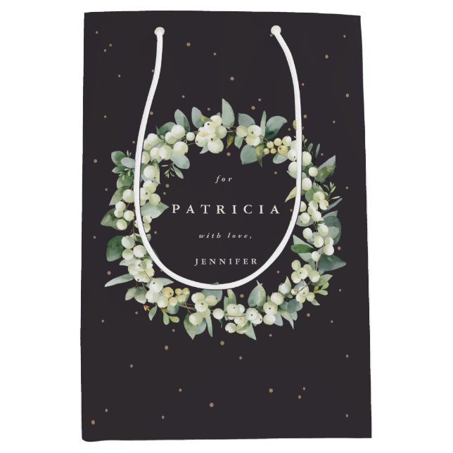 Personalisierte Snowberry+Eukalyptus Weihnachten Mittlere Geschenktüte (Vorderseite)
