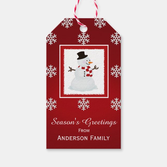Personalisierte Snowman Red Gift Tags Geschenkanhänger (Vorderseite)