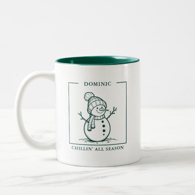 Personalisierte Snowman-Tasse - Ein Wintergenuss Zweifarbige Tasse (Links)