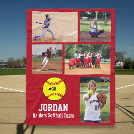 Personalisierte Softball 5-Fotocollage-Team # Fleecedecke