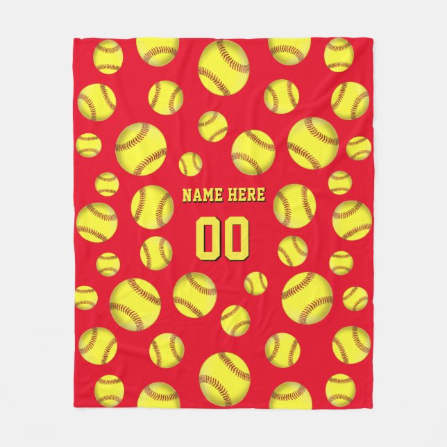 Personalisierte Softball-Decke, Name, Zahl, Farbe Fleecedecke (Vorderseite)