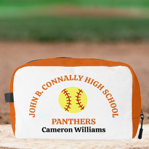 Personalisierte Softballspielerin der Orange High Waschbeutel