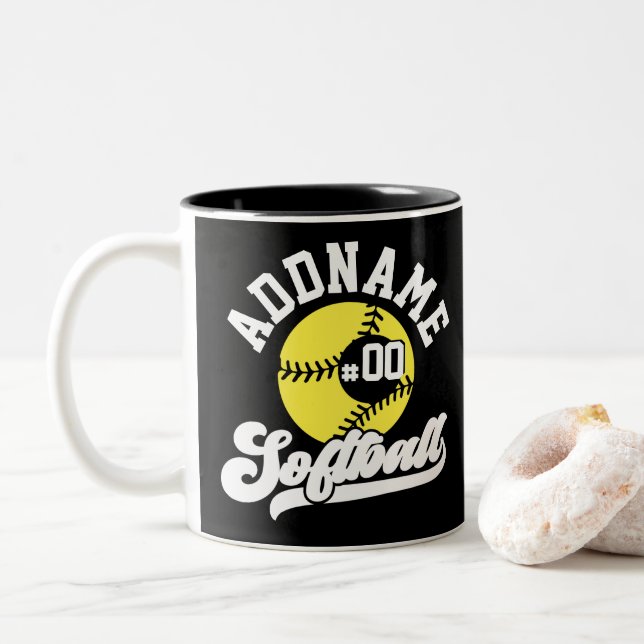 Personalisierte Software Player ADD NAME Retro Tea Zweifarbige Tasse (Mit Donut)