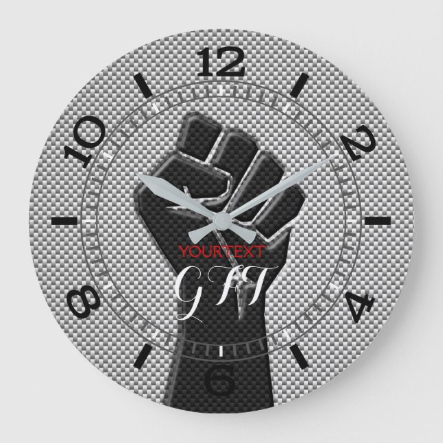 Personalisierte Solidarität Fist Carbon Fibre Deco Große Wanduhr (Vorderseite)