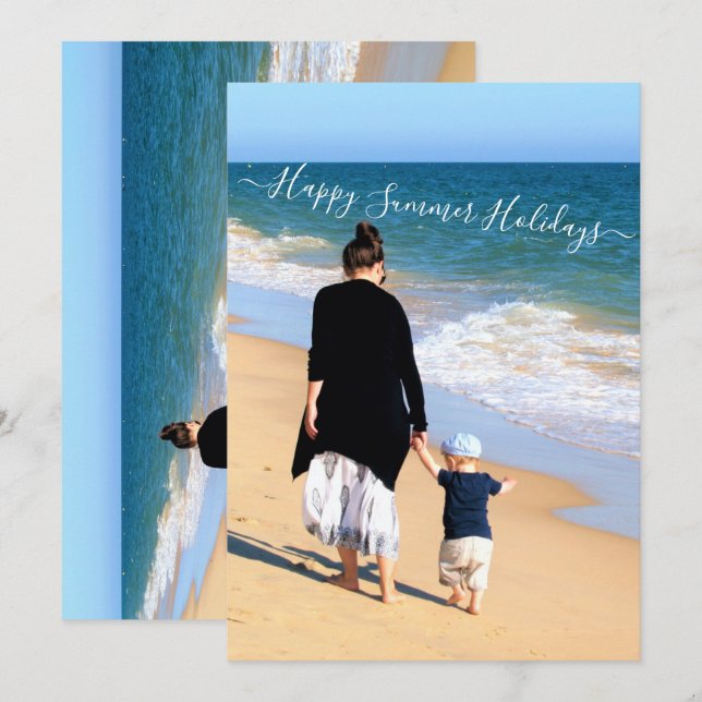 Personalisierte Sommerferienkarte für Fotos nach M (Vorne/Hinten)