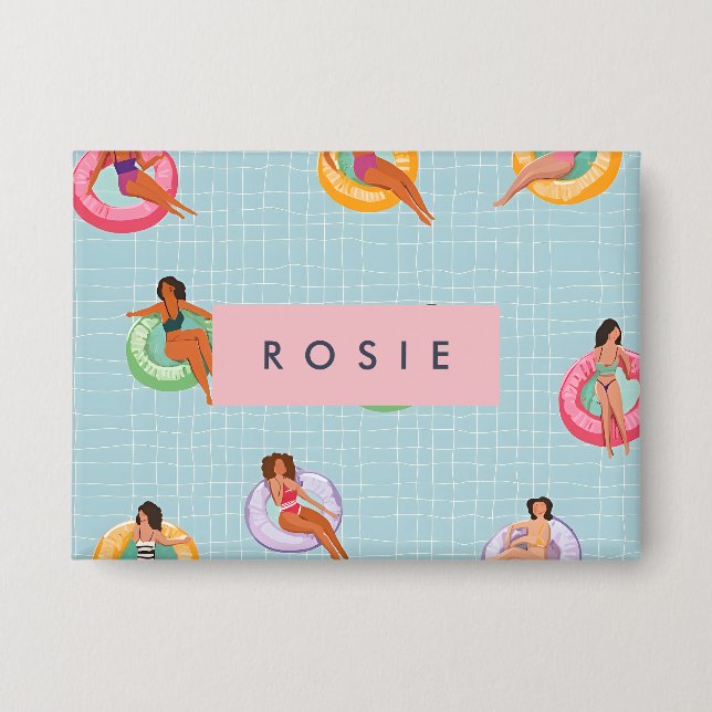 Personalisierte Sommerfrauen Entspannen auf Schwim Button (Vorderseite)