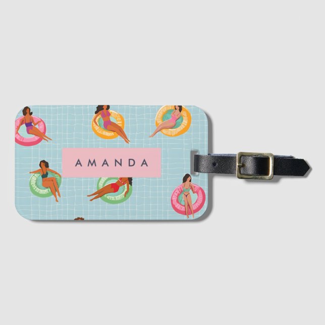 Personalisierte Sommerfrauen Entspannen auf Schwim Gepäckanhänger (Vorderseite (Horizontal))