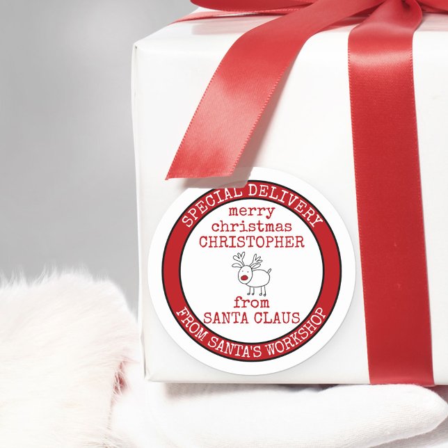 Personalisierte Sonderlieferung aus dem Santas-Wor Runder Aufkleber (Von Creator hochgeladen)