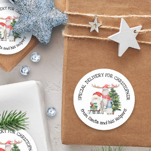 Personalisierte Sonderlieferung von Santa und Helf Runder Aufkleber