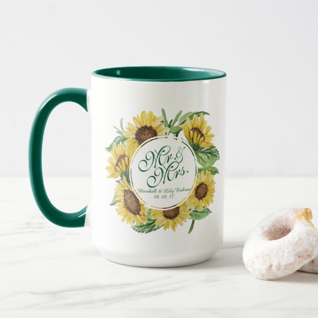 Personalisierte Sonnenblume, die kombinierte Tasse (Mit Donut)