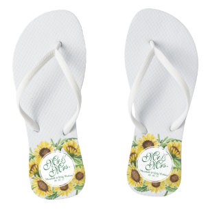 Personalisierte Sonnenblume-Hochzeit drehen Flip Flops