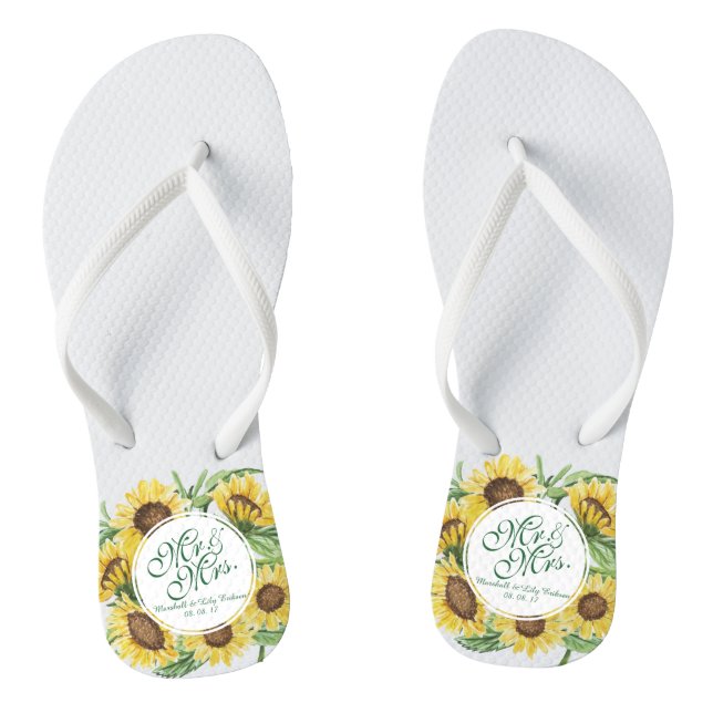 Personalisierte Sonnenblume-Hochzeit drehen Flip Flops (Fußbett)