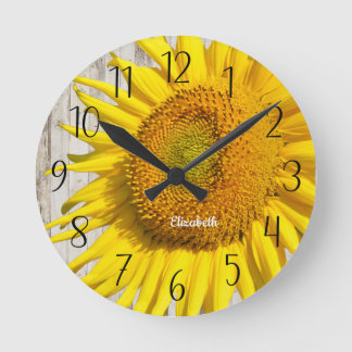 Personalisierte Sonnenblume  Runde Wanduhr