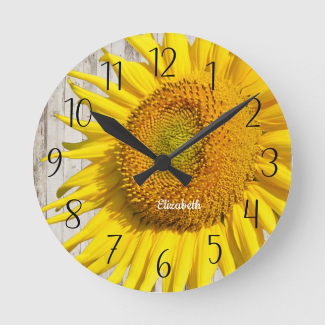Personalisierte Sonnenblume  Runde Wanduhr (Vorderseite)