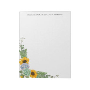 Personalisierte Sonnenblumen Blumengrün Notizblock
