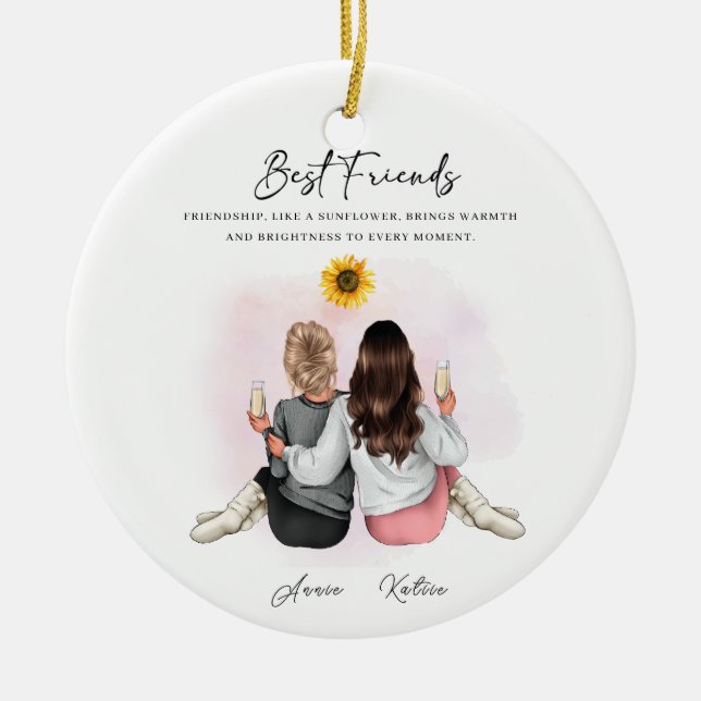 Personalisierte Sonnenblumen-Freundschaft: Heller  Keramik Ornament (Vorne)