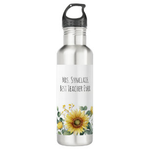 Personalisierte Sonnenblumen-Lehrerin Dankeschön Edelstahlflasche