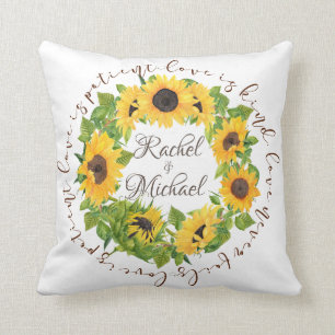 Personalisierte Sonnenblumen mit Kreis-Liebeszitat Kissen