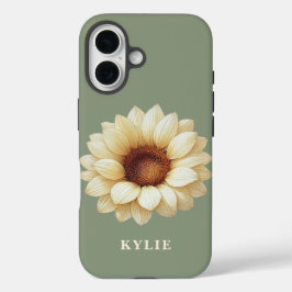 Personalisierte Sonnenblumen-Name Sage-Grün-Handyh iPhone 16 Hülle