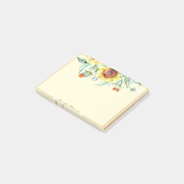 Personalisierte Sonnenblumen Post-it Klebezettel (angewinkelt)
