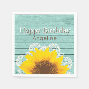 Personalisierte Sonnenblumen, Spitzen und Holz Serviette