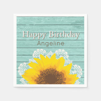 Personalisierte Sonnenblumen, Spitzen und Holz Serviette