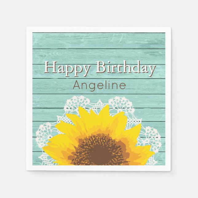 Personalisierte Sonnenblumen, Spitzen und Holz Serviette (Vorderseite)