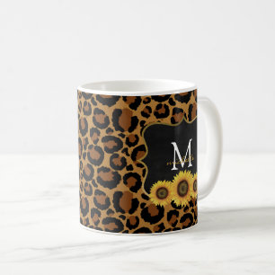 Personalisierte Sonnenblumen und Leopard-Tasse Kaffeetasse