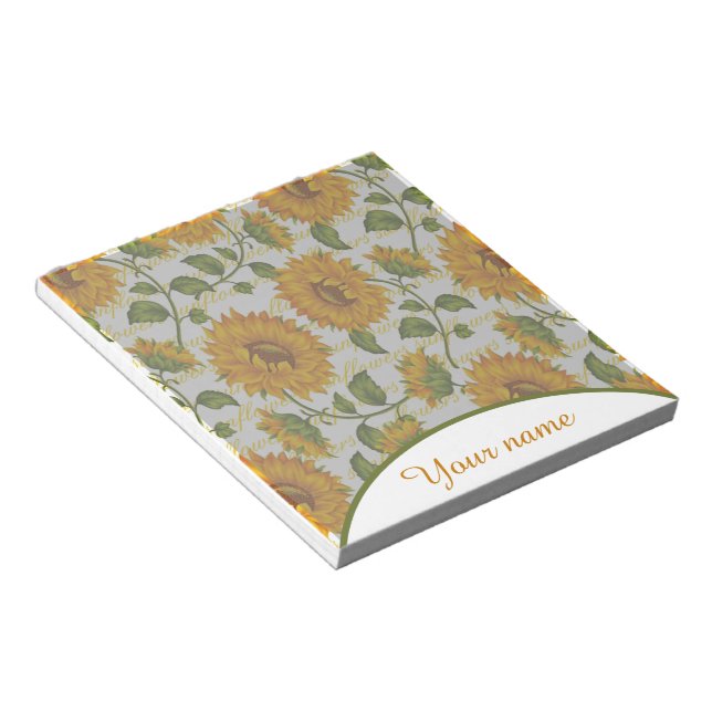 Personalisierte Sonnenblumen und Text Notizblock (angewinkelt)