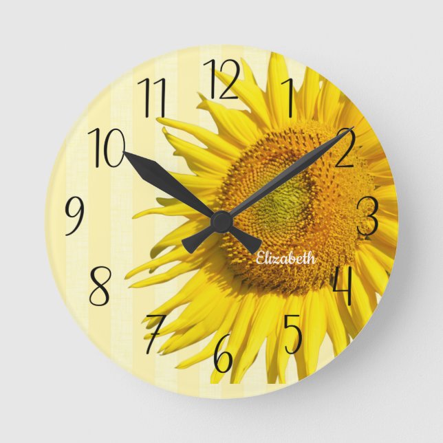 Personalisierte Sonnenblumenmauer Runde Wanduhr (Vorderseite)
