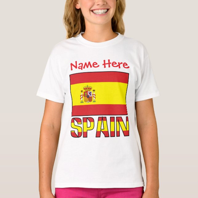 Personalisierte Spanien-Flagge Heritage Mädchen- T-Shirt (Vorderseite)