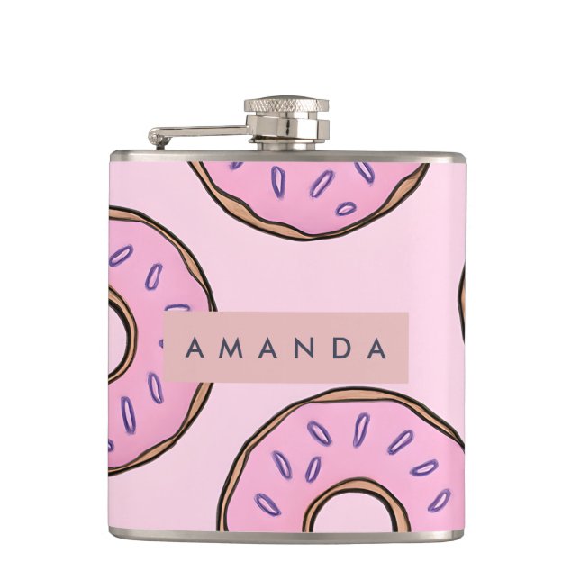 Personalisierte Spielzeug-Pastell-Rosa Donut Flachmann (Vorderseite)