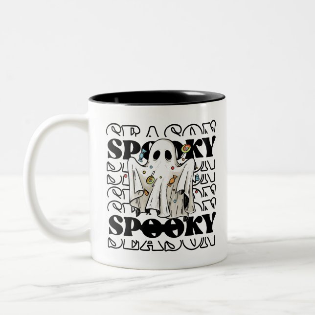 PERSONALISIERTE SPOOKSAISON Halloween Niedlich Gho Zweifarbige Tasse (Links)