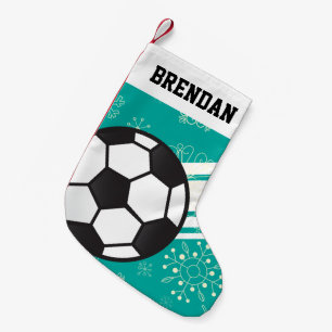 Personalisierte Sportsstreifen Fußball Ball Aquam Kleiner Weihnachtsstrumpf