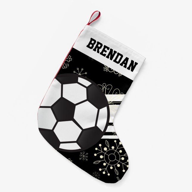 Personalisierte Sportsstreifen Fußball-Ball Black Kleiner Weihnachtsstrumpf