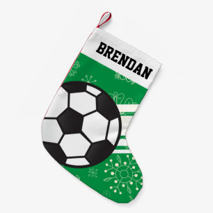 Personalisierte Sportstreifen Fußball Ball Green Kleiner Weihnachtsstrumpf