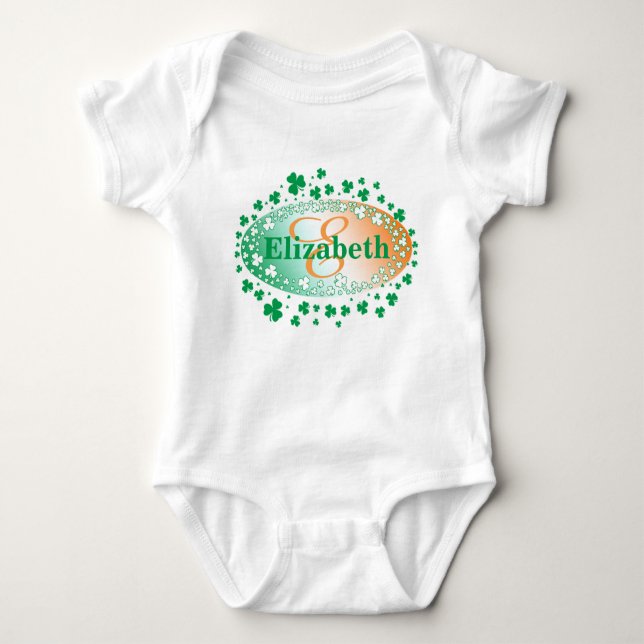 Personalisierte St Patrick TagesKleeblätter Baby Strampler (Vorderseite)