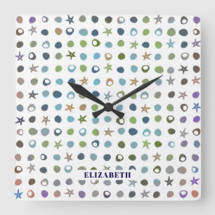 Personalisierte Starfish & Muscheln Quadratische Wanduhr