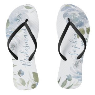 Personalisierte staubblaubläuliche Brautjungfrau Flip Flops
