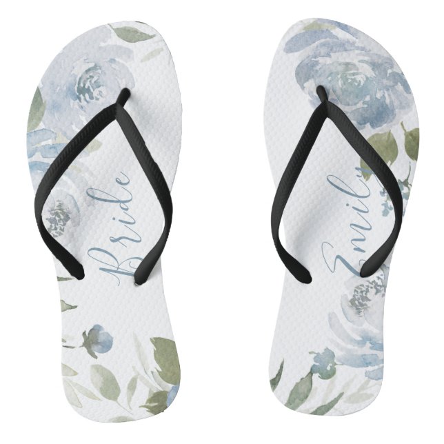 Personalisierte staubblaue Blütenbraue Flip Flops (Fußbett)