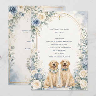 Personalisierte Staubblaue Golden Retriever Hochze Einladung