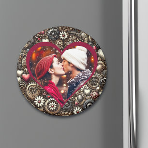 Personalisierte Steampunk-Herzen, Blume und Gears Magnet