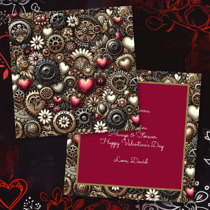 Personalisierte Steampunk-Herzen Valentinstag Karte