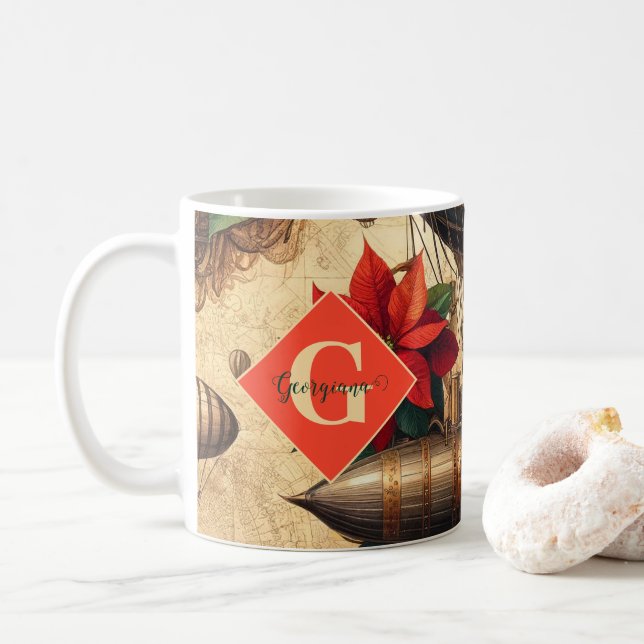 Personalisierte Steampunkfluggesellschaft mit Poin Kaffeetasse (Mit Donut)