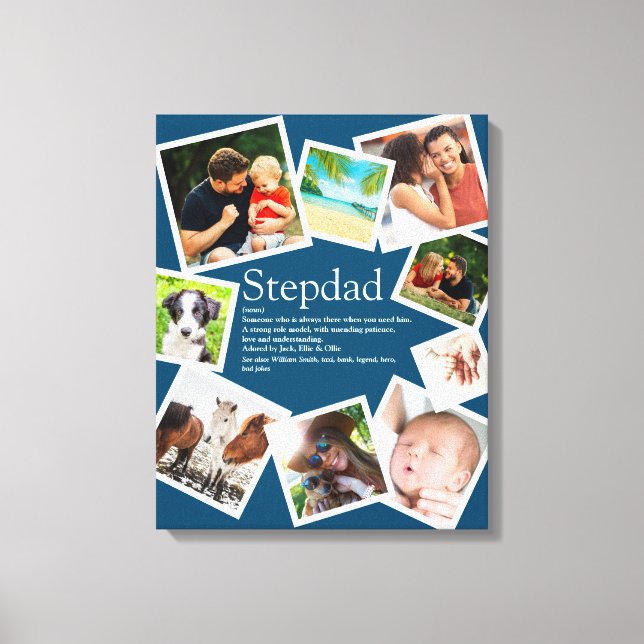 Personalisierte Stepdad Definition 9 Foto Blau Leinwanddruck (Vorderseite)