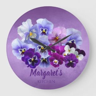 Personalisierte Stiefmütterchen-Blumenküchenuhr Große Wanduhr